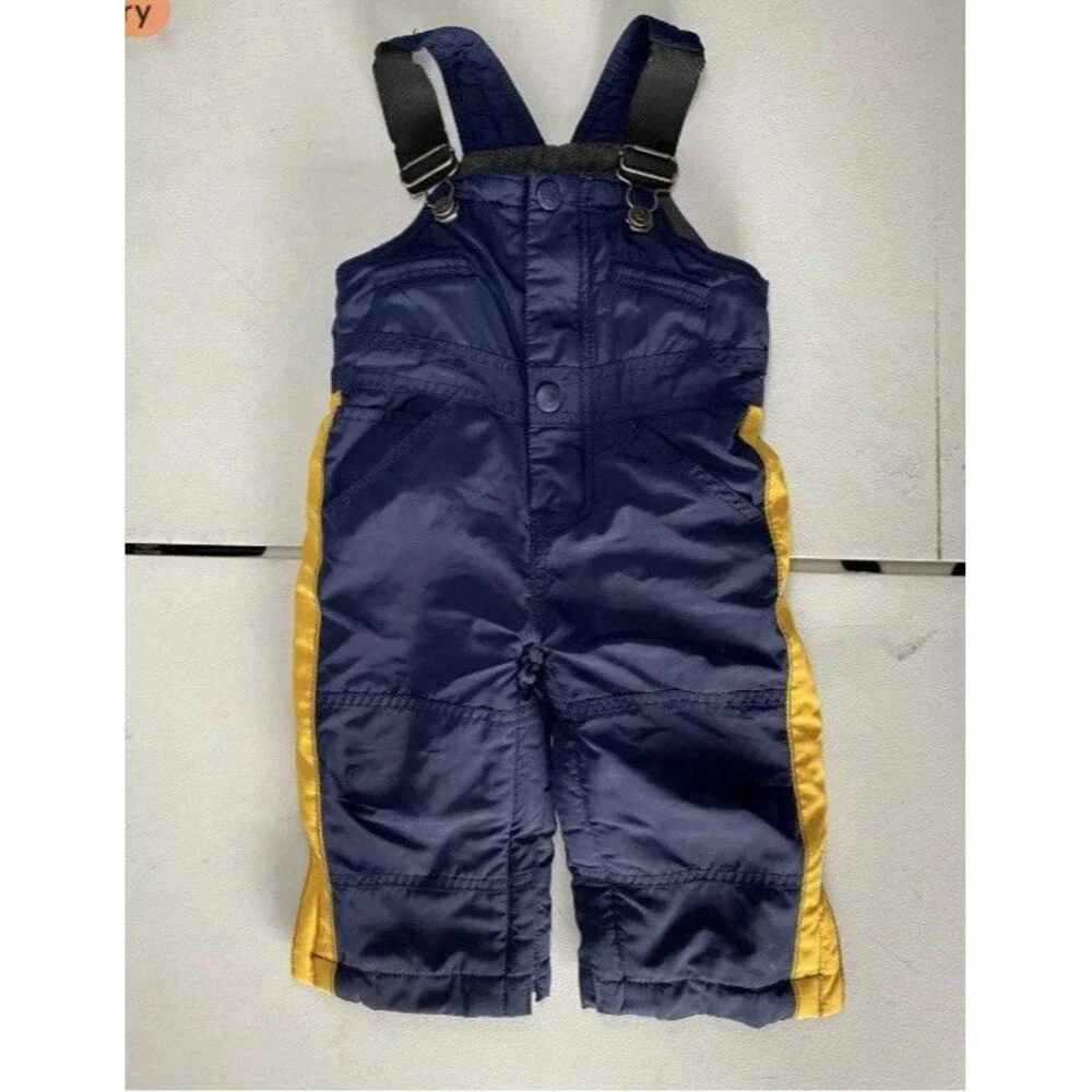 Vintage Baby Gap Navy Blue Yellow Stripe Snow Bib Overalls 12-18 Months